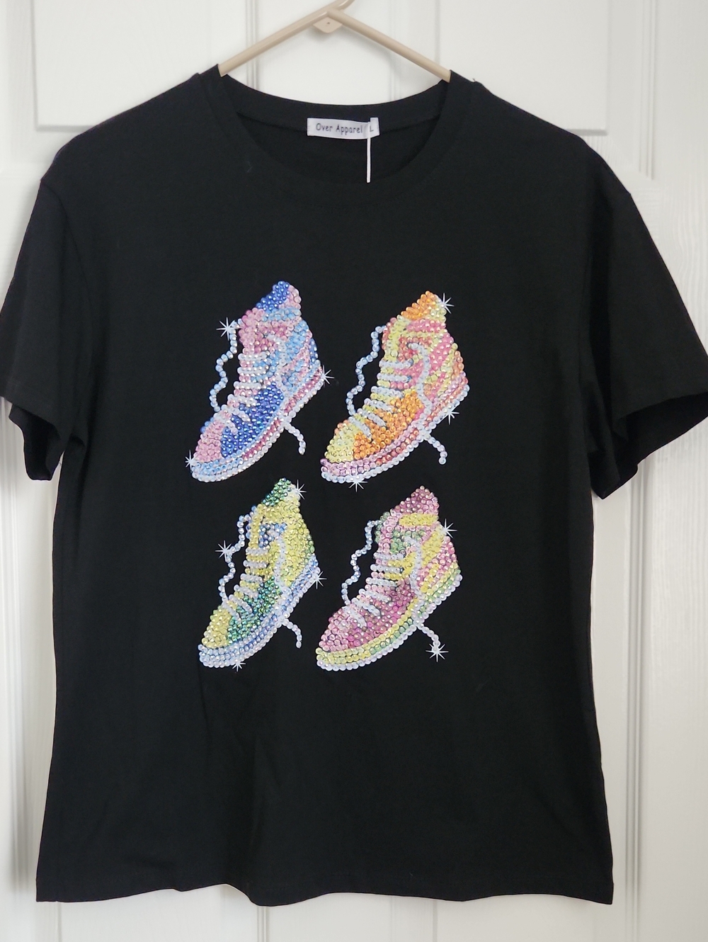 Women's Black Tee with Multicolor Rhinestone Sneakers